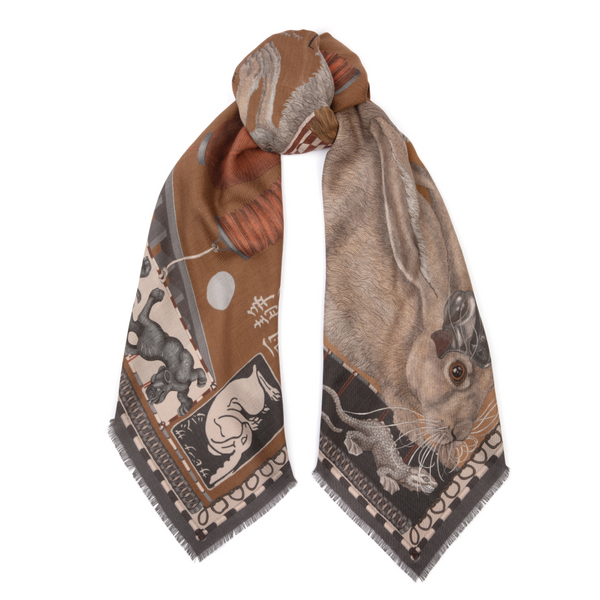 SCARF 185 CM IN CINNAMON BROWN MOHAIR AND WOOL 211872