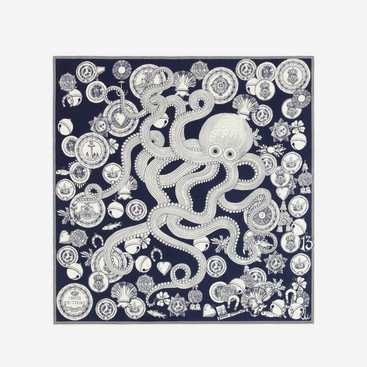 Octopus Square Scarf 65 in Navy Blue