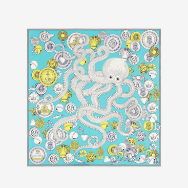 Octopus Square Scarf 65 in Turquoise