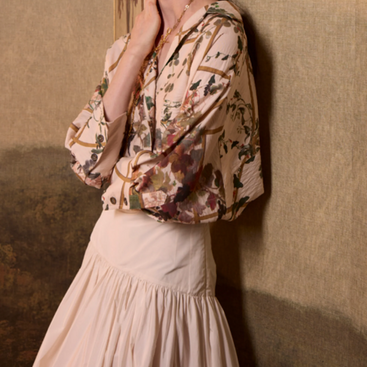 B017 Blouse with "Pergola and Birds" print