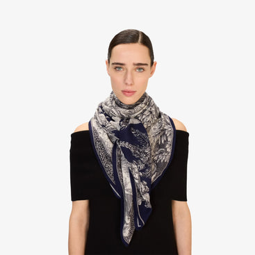 Piranesi Silk Blend Square Scarf 130 in Navy Blue
