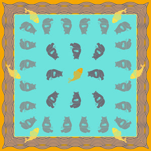 Blue & Yellow Pisces Bear Large Wool Scarf