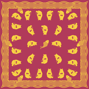 Burgundy & Yellow Pisces Bear Silk Scarf
