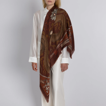 Chasing The Pearl Wool Silk Shawl 135 in Cinnabar/Lacquer