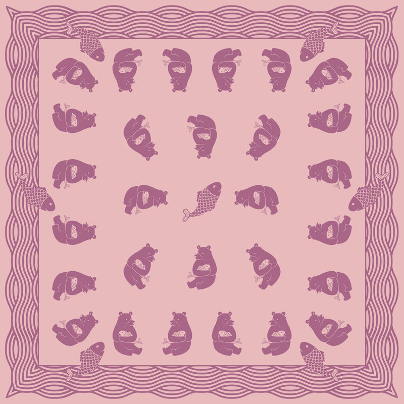 Dusty Pink & Plum Pisces Bear Silk Scarf