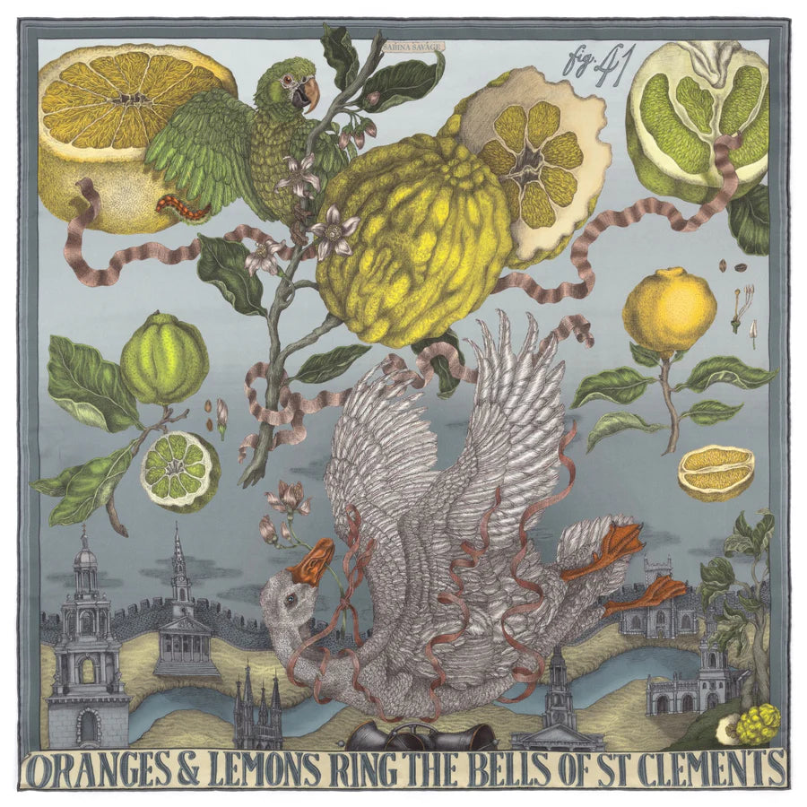 Oranges and Lemons Silk Scarf - 90 x 90 cm