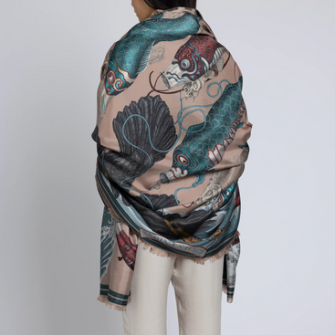 Koinobori Karasu Silk Twill Shawl Rectangle