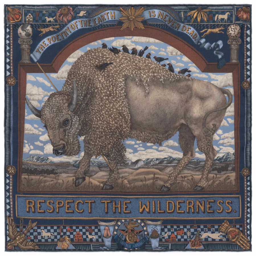 Secrets of the Bison - Neckerchief/Pocket Square in Chambray/Stone