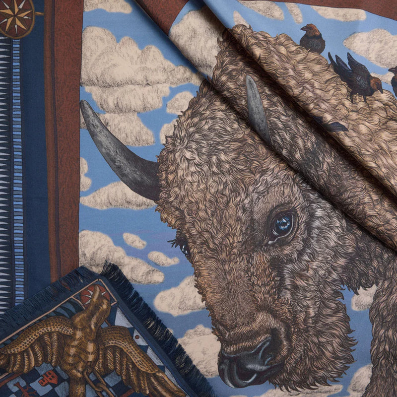 Secrets of the Bison - Large Silk in Chambray/Stone