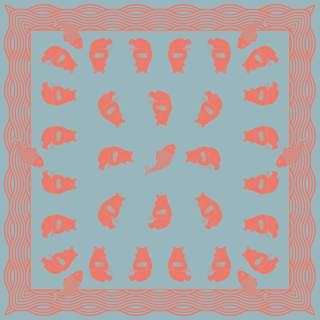 Pale Teal & Orange Pisces Bear Silk Scarf