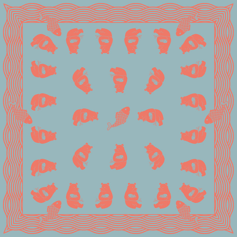 Pale Teal & Orange Pisces Bear Silk Scarf