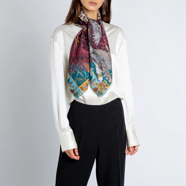 The Leopard's Bazaar Silk Twill Scarf 90 in Teal/Turmeric