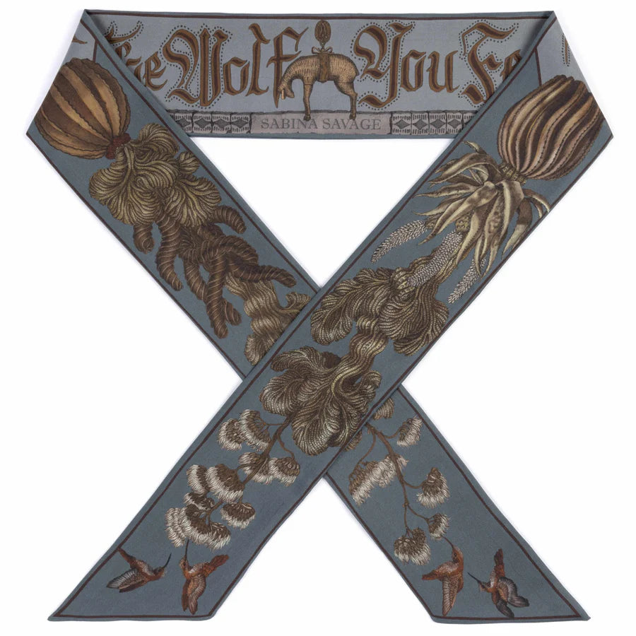 The Wolf You Feed - Large Silk Ribbon in Gunmetal/Gloaming