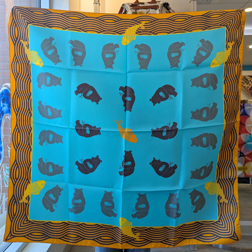 Blue & Yellow Pisces Bear Silk Scarf