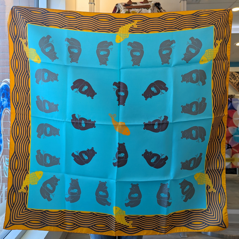 Blue & Yellow Pisces Bear Silk Scarf