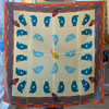 Cream & Teal Pisces Bear Silk Scarf