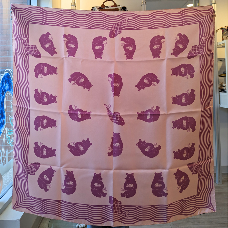 Dusty Pink & Plum Pisces Bear Silk Scarf