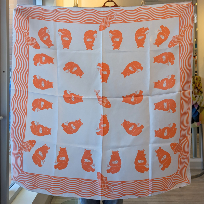 Soft Lavender & Orange Pisces Bear Silk Scarf