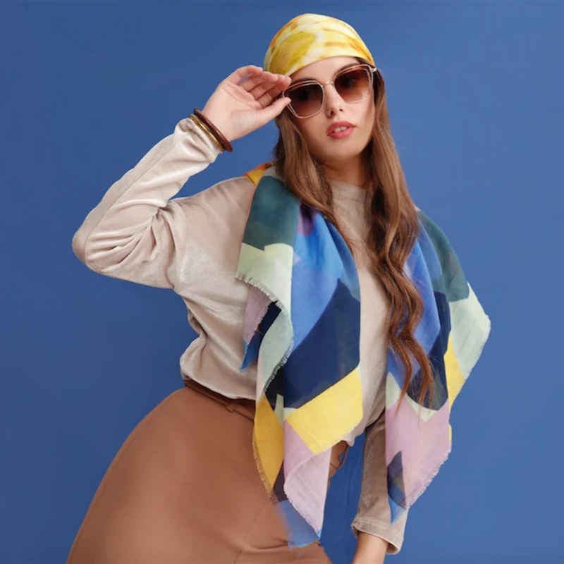 Yellow & Blue Mare Cotton Silk Shawl