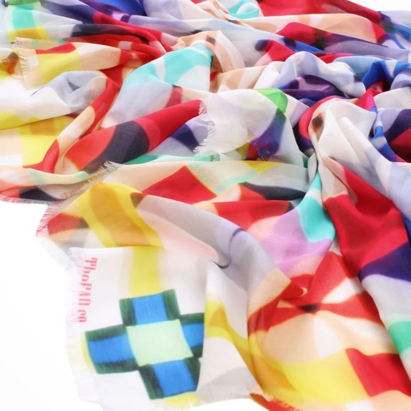 Blue & Red Circles Terra Cotton Silk Shawl