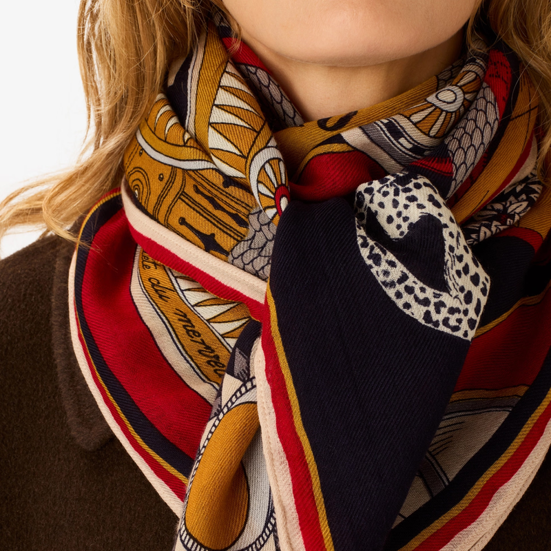 Nicolas Wool Square 100 Scarf in Navy Blue