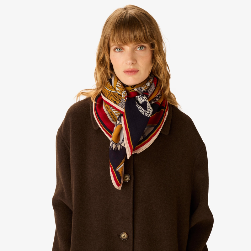 Nicolas Wool Square 100 Scarf in Navy Blue