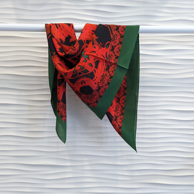 Green & Red AKM Museum Silk Crêpe Scarf