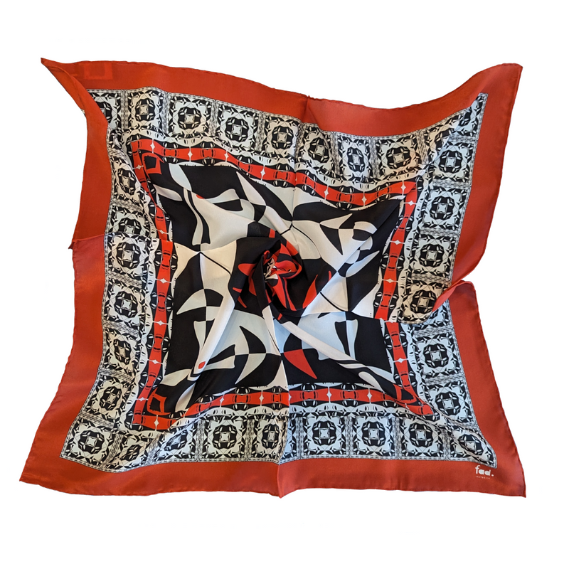 Red, Black, & White AKM Museum Silk Crêpe Scarf