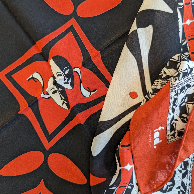 Red, Black, & White AKM Museum Silk Crêpe Scarf