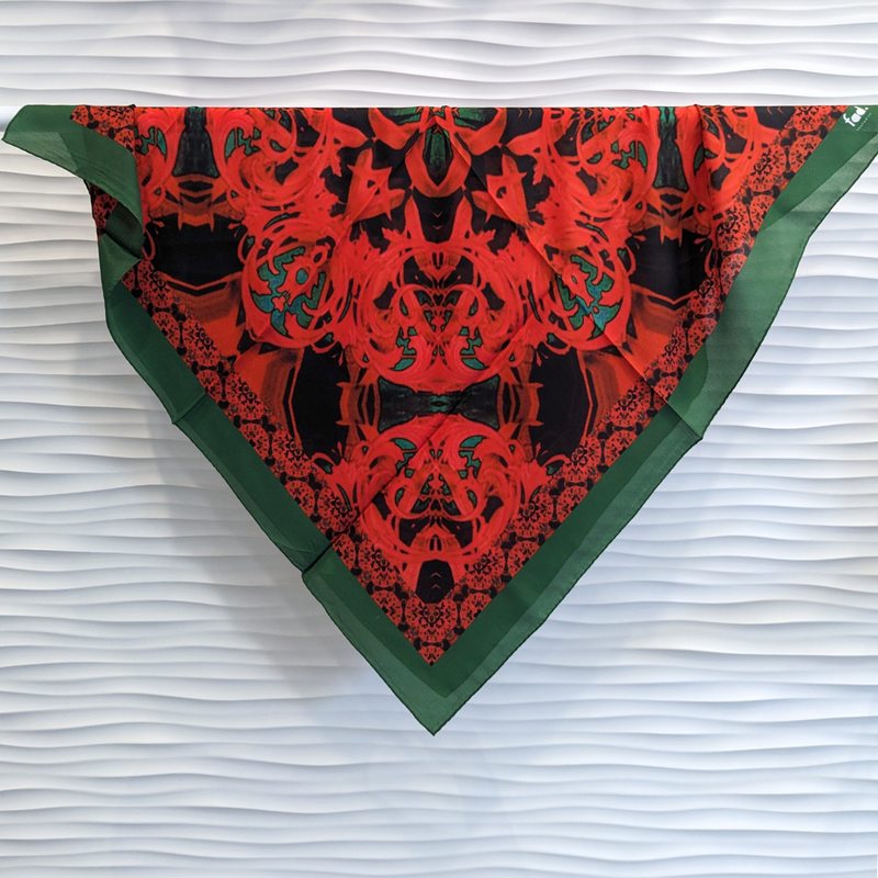 Green & Red AKM Museum Silk Crêpe Scarf