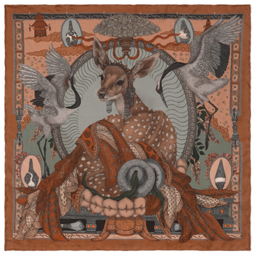 The Song Deer - 42cm x 42cm Silk in Coral/Quartz