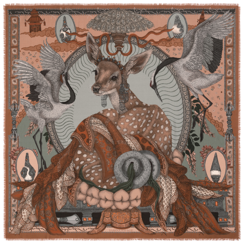 The Song Deer - Large Wool and Silk in Coral/Quartz