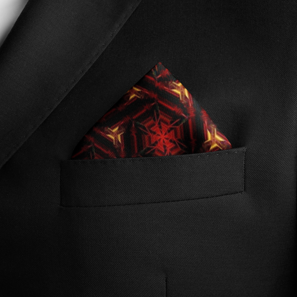 Red & Black Fractal Silk Pocket Square