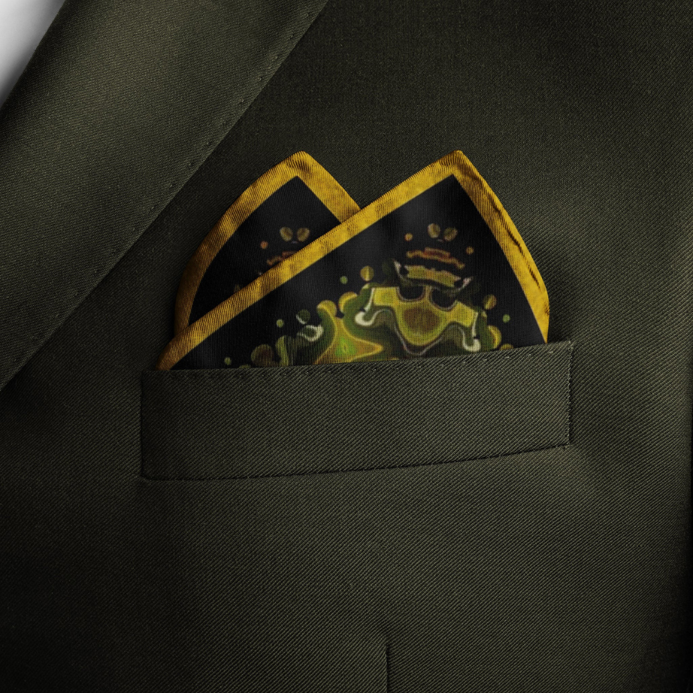 Olive Green Fractal Silk Pocket Square