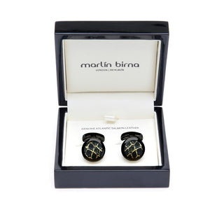 Atlantic Salmon Leather Cufflinks Black-Tone ▪ Black/Gold Metallic
