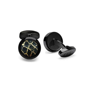 Atlantic Salmon Leather Cufflinks Black-Tone ▪ Black/Gold Metallic