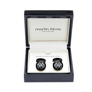 Atlantic Salmon Leather Cufflinks Black-Tone ▪ Black/Silver Metallic