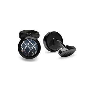 Atlantic Salmon Leather Cufflinks Black-Tone ▪ Black/Silver Metallic