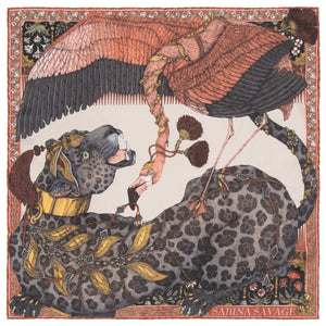 The Panther and Flamingo - Silk Scarf 90 cm x 90 cm