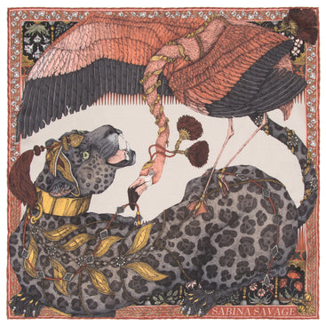 The Panther and Flamingo - Silk Scarf 90 cm x 90 cm