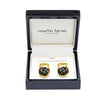 Atlantic Salmon Leather Cufflinks Gold -Tone ▪ Black/Gold Metallic