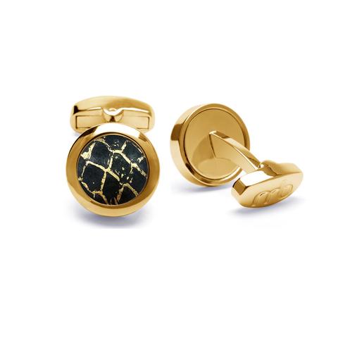 Atlantic Salmon Leather Cufflinks Gold -Tone ▪ Black/Gold Metallic