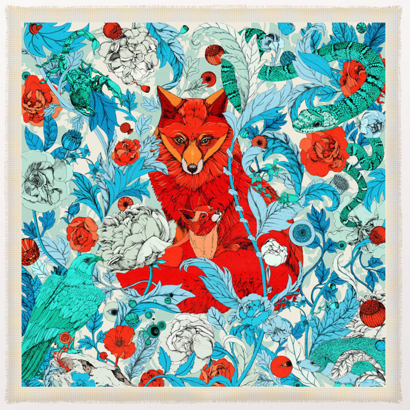 The Foxes Teal Cashmere Silk Scarf