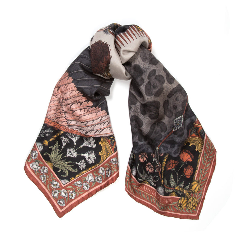 The Panther and Flamingo - Silk Scarf 90 cm x 90 cm
