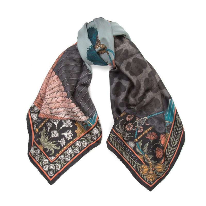 The Panther and Flamingo - Silk Scarf 90 cm x 90 cm