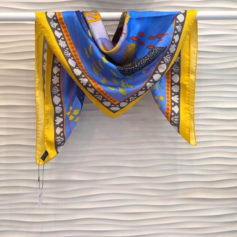 Island Life: Beneath the Water Silk Twill Scarf - Yellow