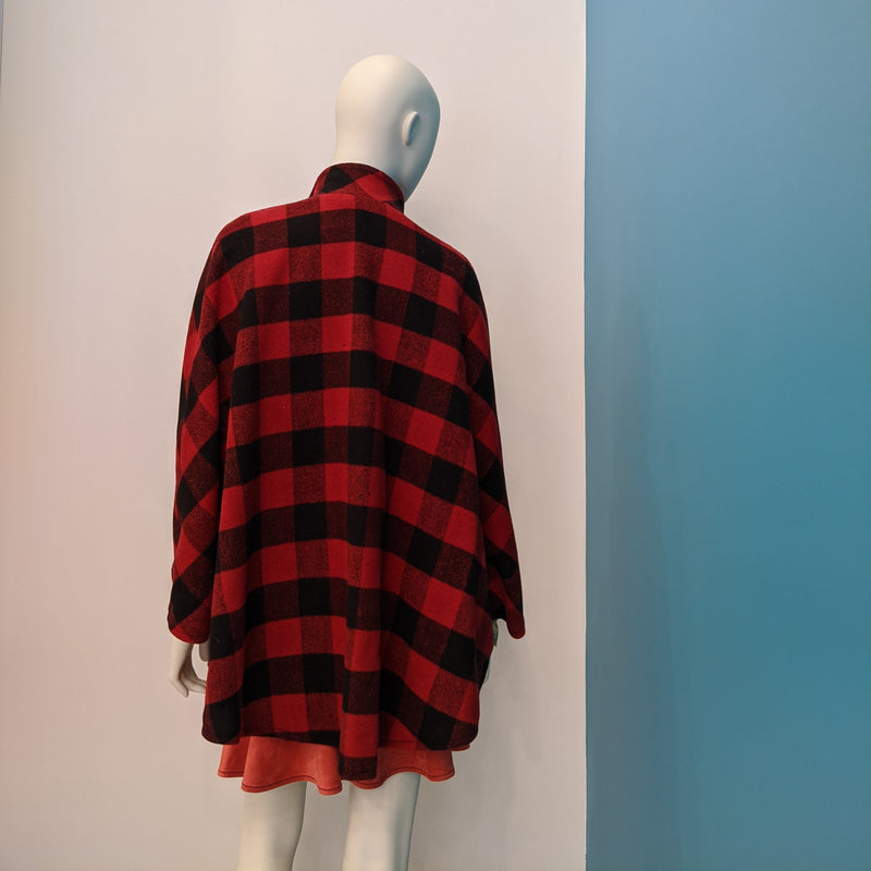Checks Wool Cape - Red & Black