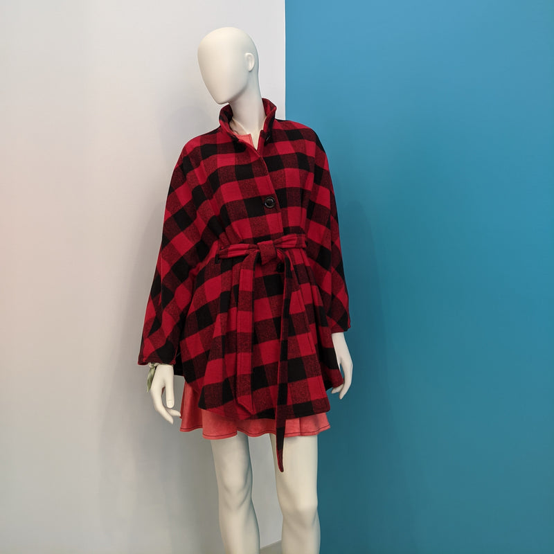 Checks Wool Cape - Cobalt Blue & Black