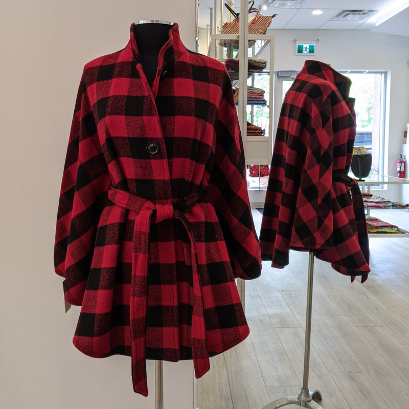 Checks Wool Cape - Cobalt Blue & Black