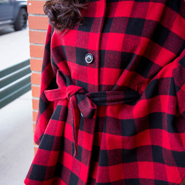 Checks Wool Cape - Red & Black